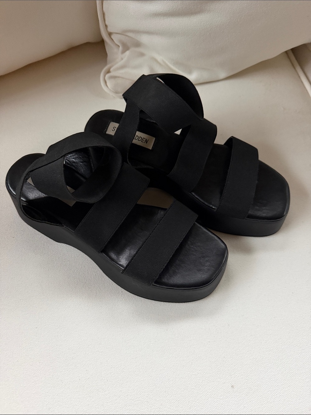 Steve Madden Black Platform Elastic Strap Sandals